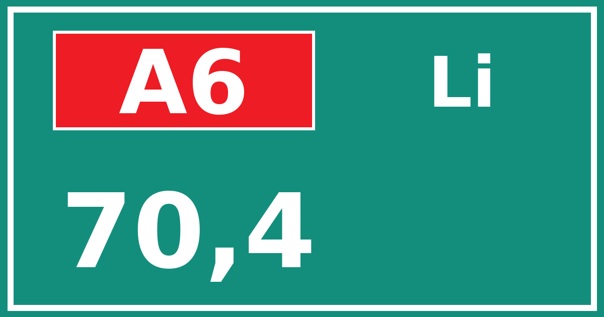 Hectometerbord A6 70,4 zijde Li