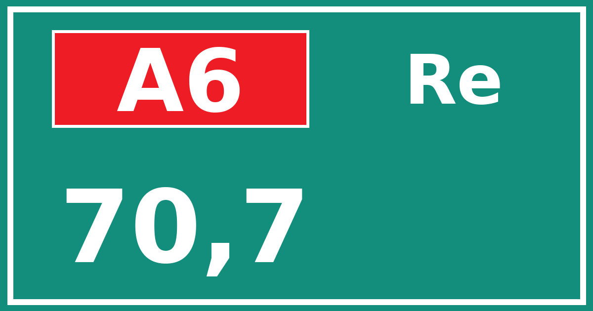 Hectometerbord A6 70,7 zijde Re