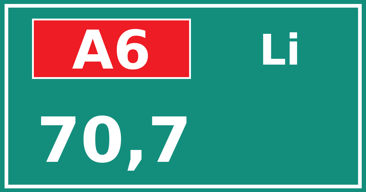 Hectometerbord A6 70,7 zijde Li