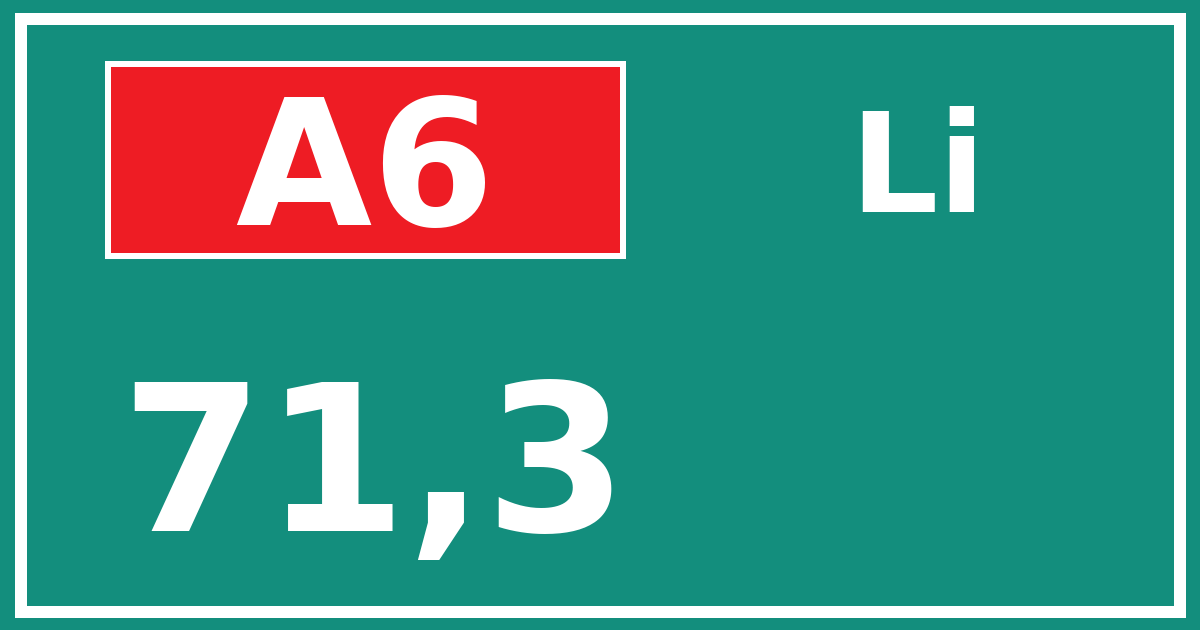 Hectometerbord A6 71,3 zijde Li