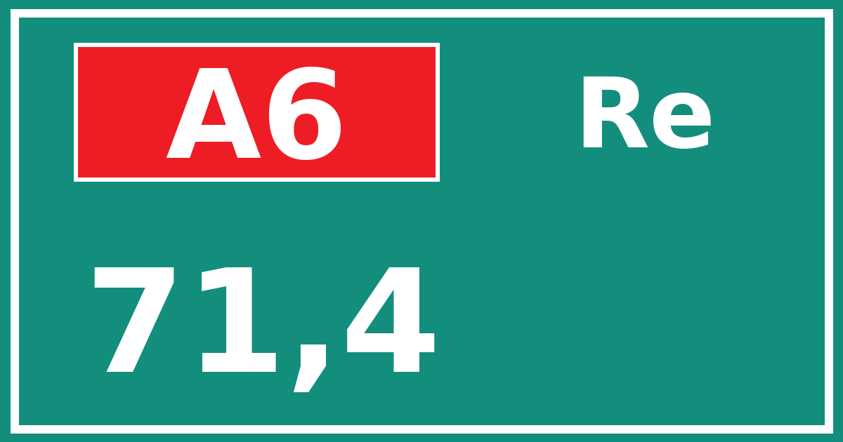 Hectometerbord A6 71,4 zijde Re