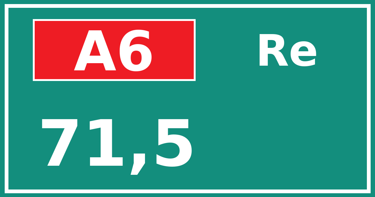 Hectometerbord A6 71,5 zijde Re