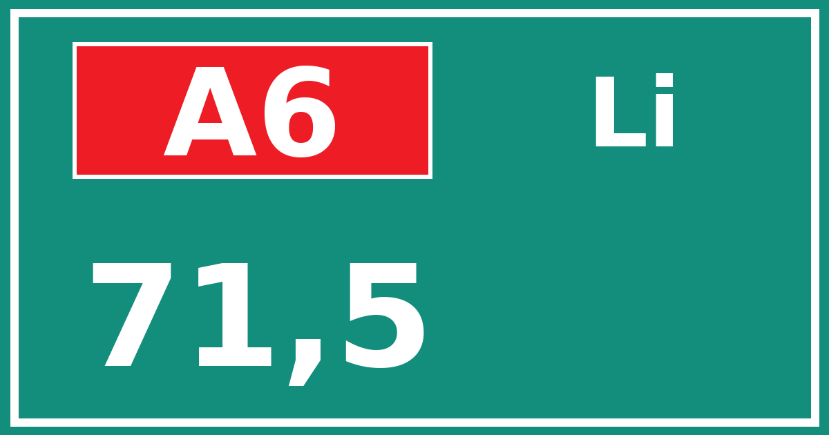 Hectometerbord A6 71,5 zijde Li