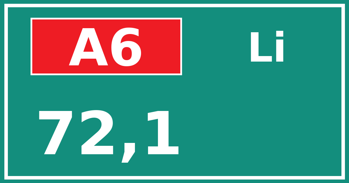 Hectometerbord A6 72,1 zijde Li