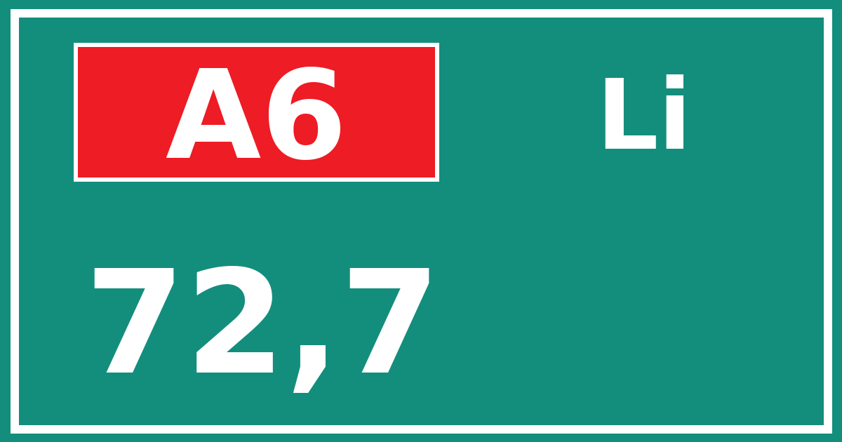 Hectometerbord A6 72,7 zijde Li