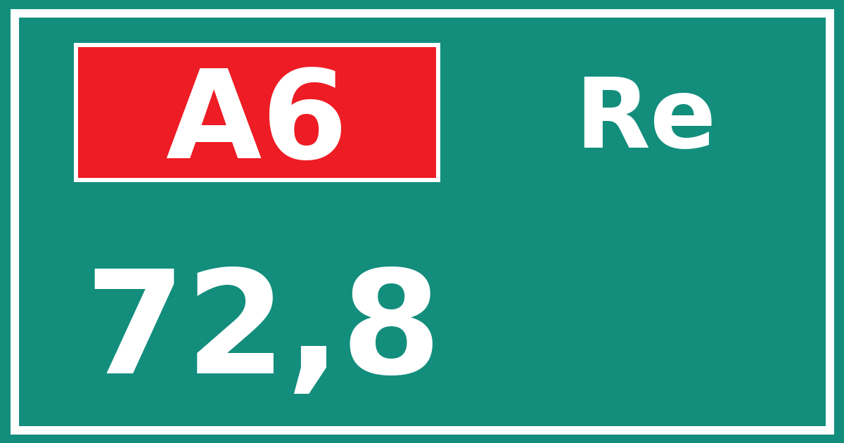Hectometerbord A6 72,8 zijde Re