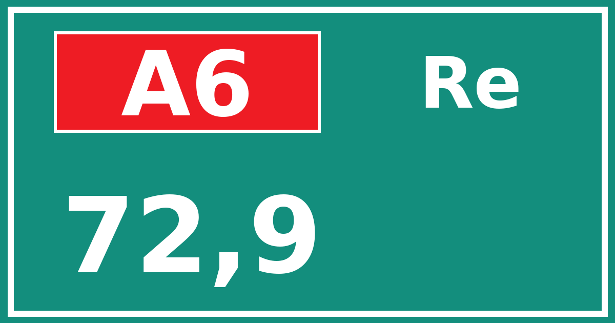 Hectometerbord A6 72,9 zijde Re
