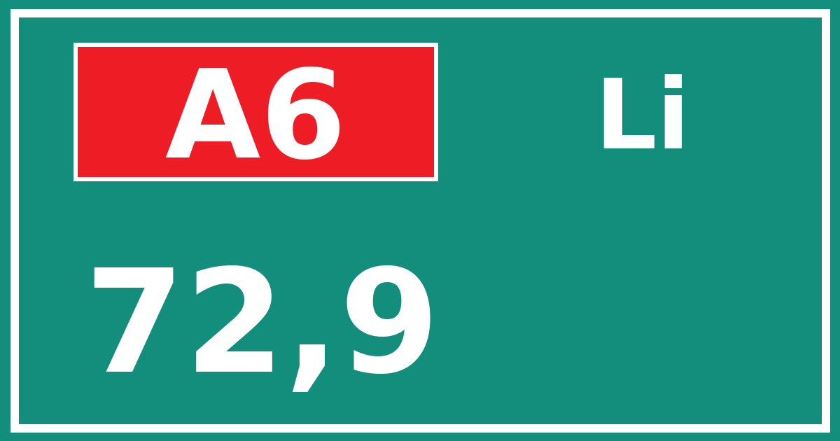 Hectometerbord A6 72,9 zijde Li