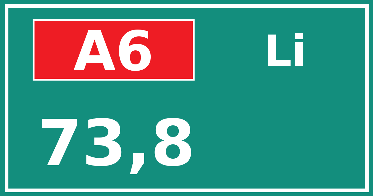 Hectometerbord A6 73,8 zijde Li