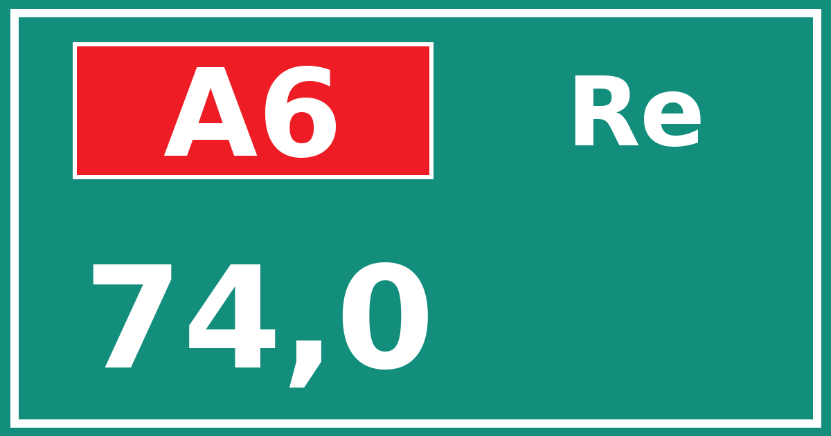 Hectometerbord A6 74,0 zijde Re
