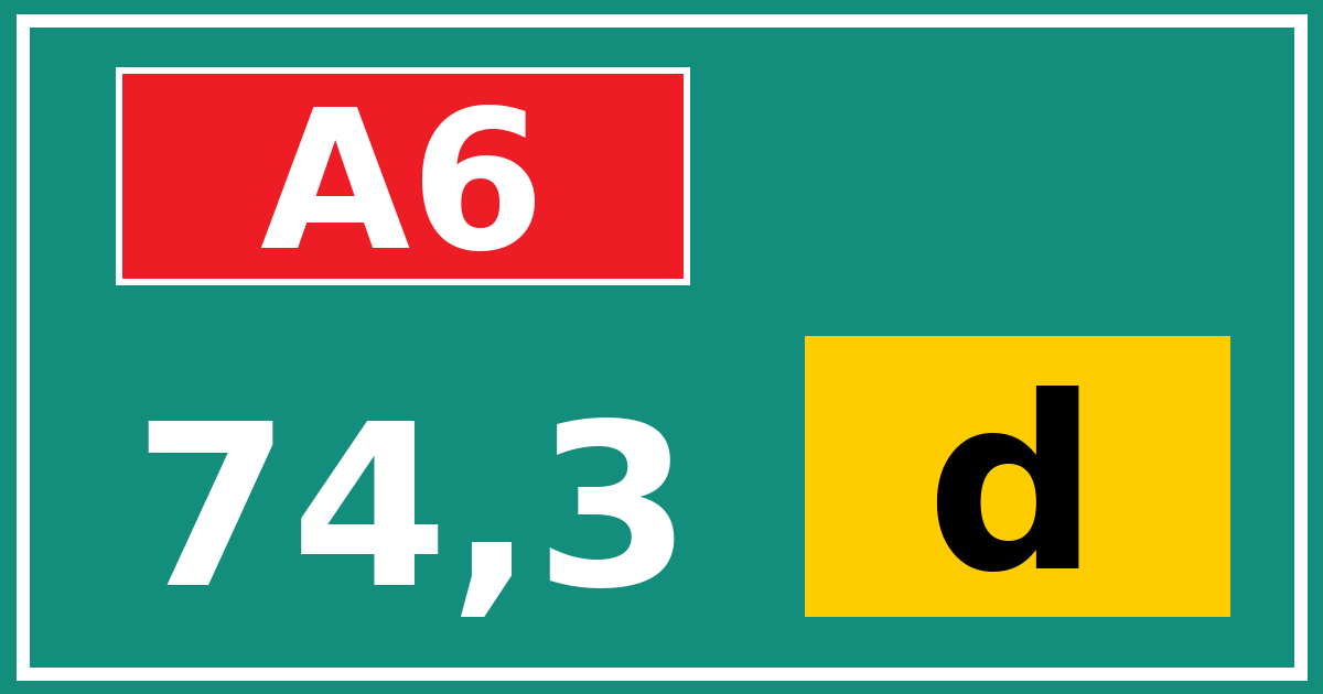 Hectometerbord A6 74,3 letter d
