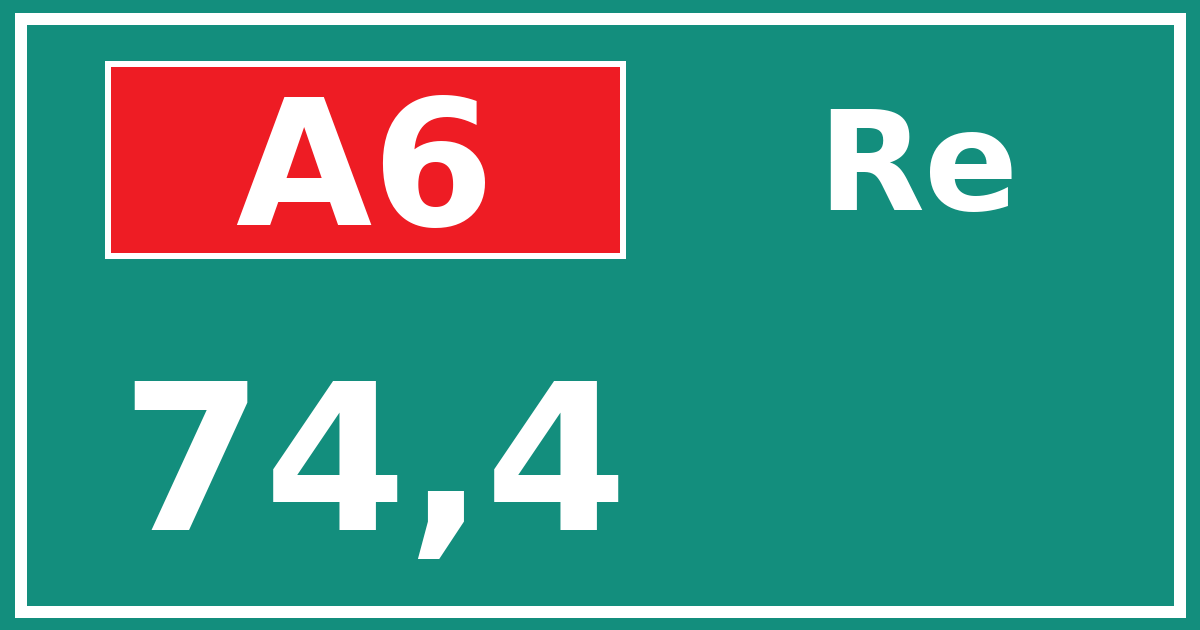 Hectometerbord A6 74,4 zijde Re