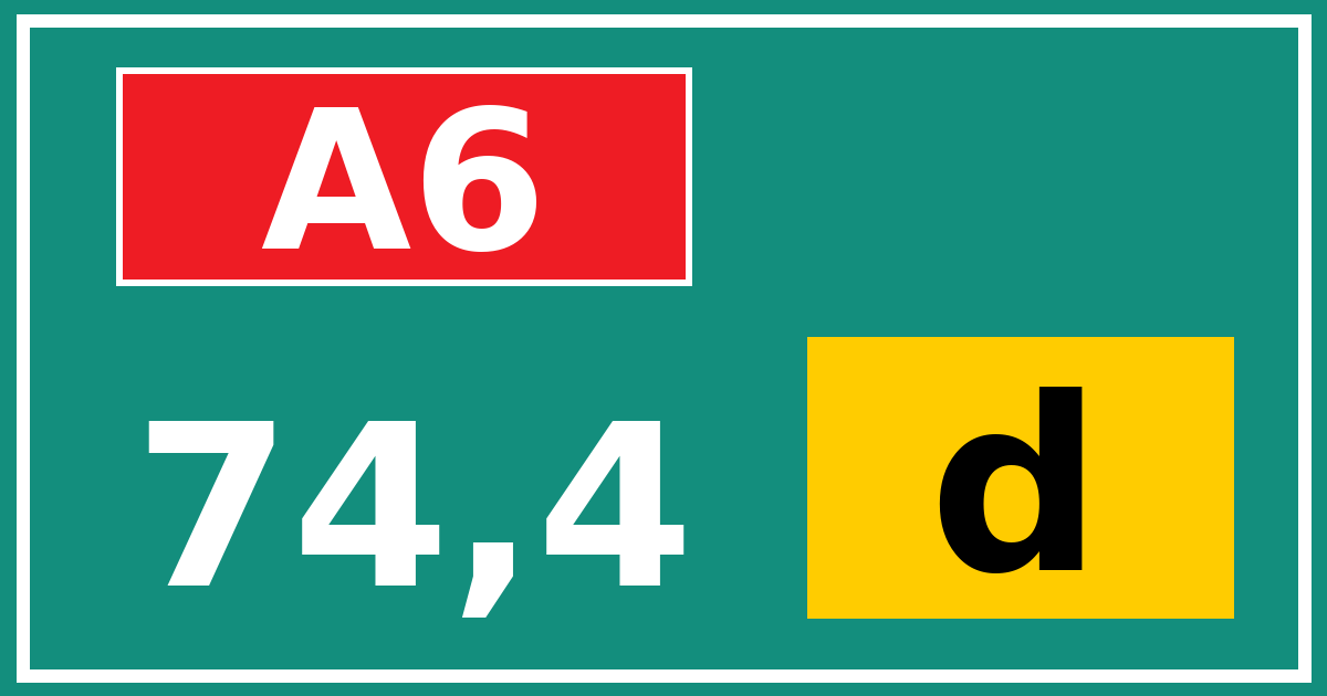 Hectometerbord A6 74,4 letter d