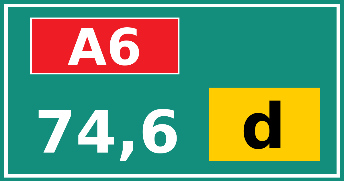 Hectometerbord A6 74,6 letter d