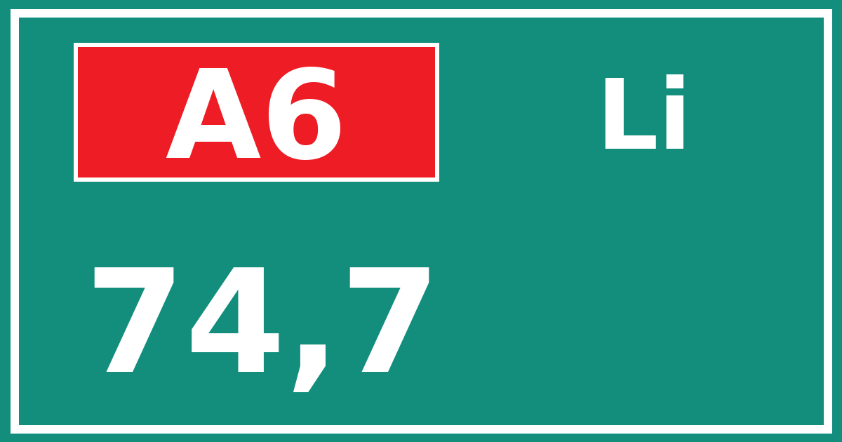 Hectometerbord A6 74,7 zijde Li