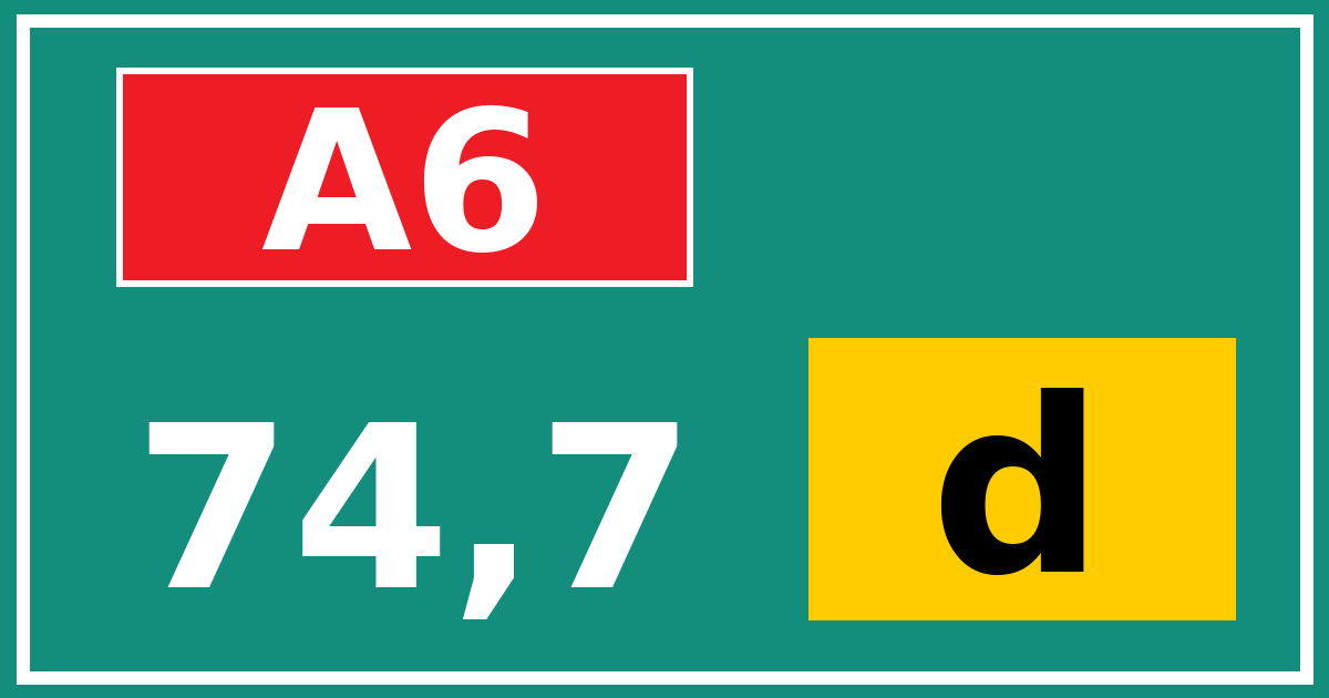 Hectometerbord A6 74,7 letter d