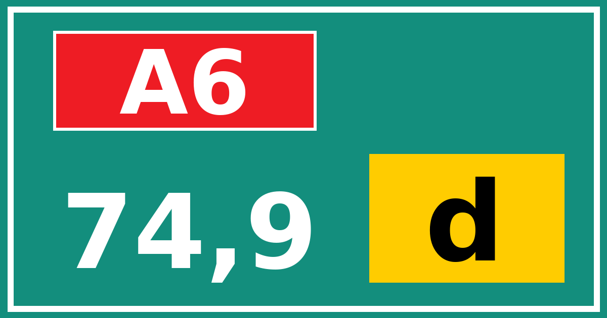 Hectometerbord A6 74,9 letter d