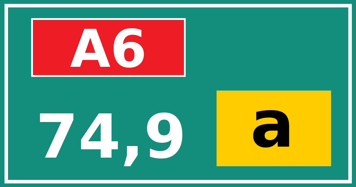 Hectometerbord A6 74,9 letter a
