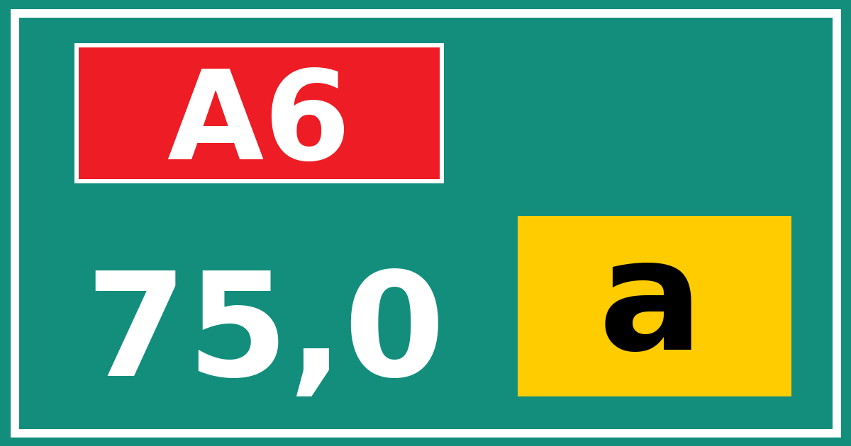 Hectometerbord A6 75,0 letter a