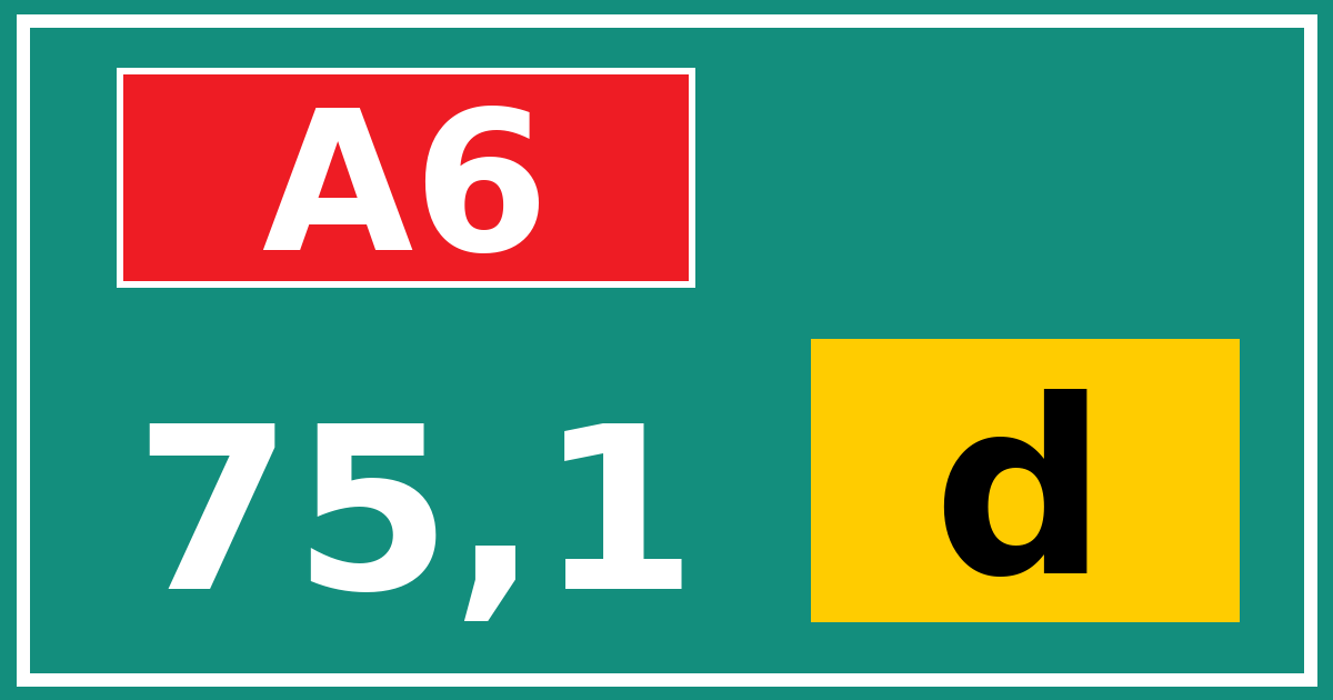 Hectometerbord A6 75,1 letter d