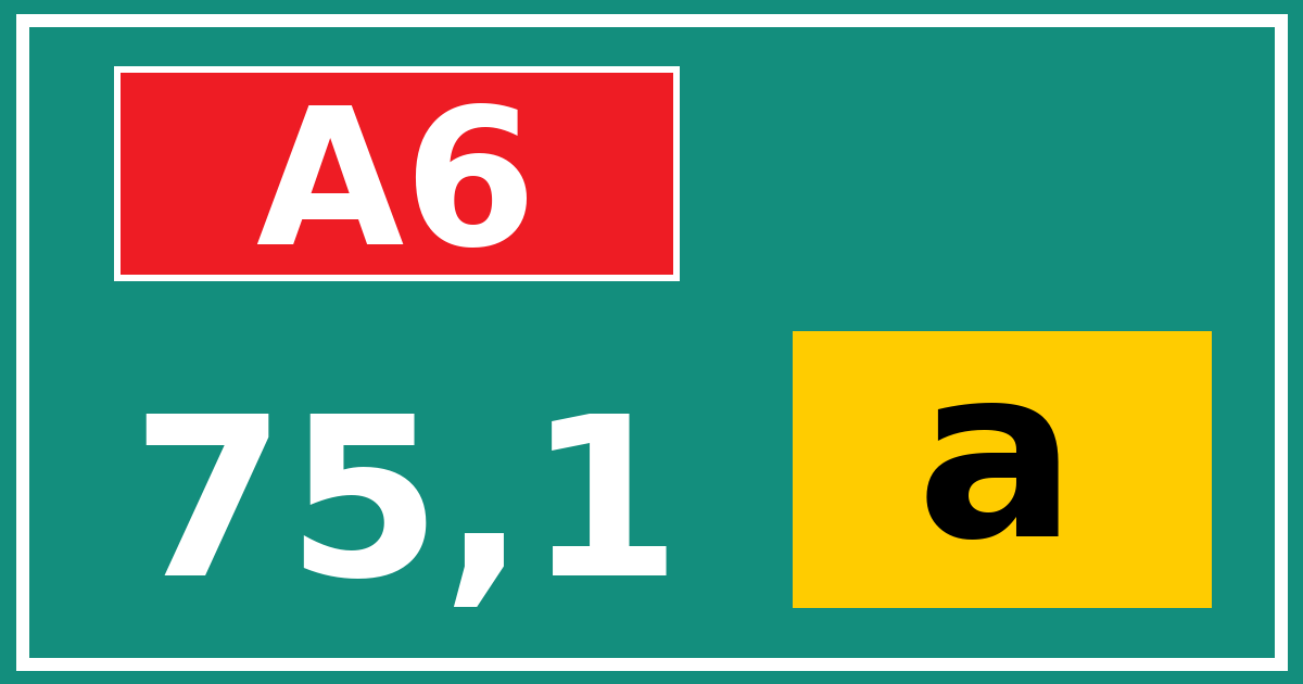 Hectometerbord A6 75,1 letter a