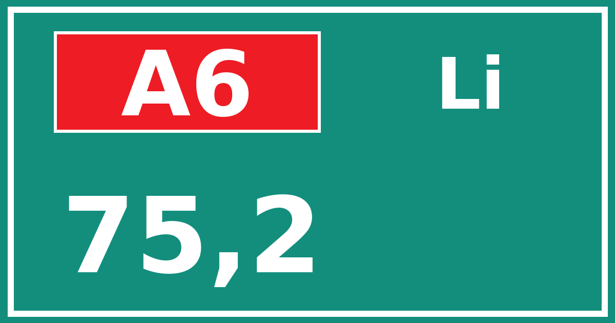 Hectometerbord A6 75,2 zijde Li