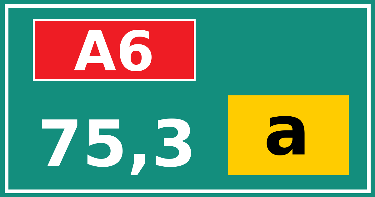 Hectometerbord A6 75,3 letter a