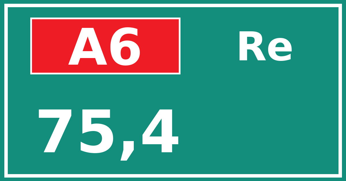 Hectometerbord A6 75,4 zijde Re