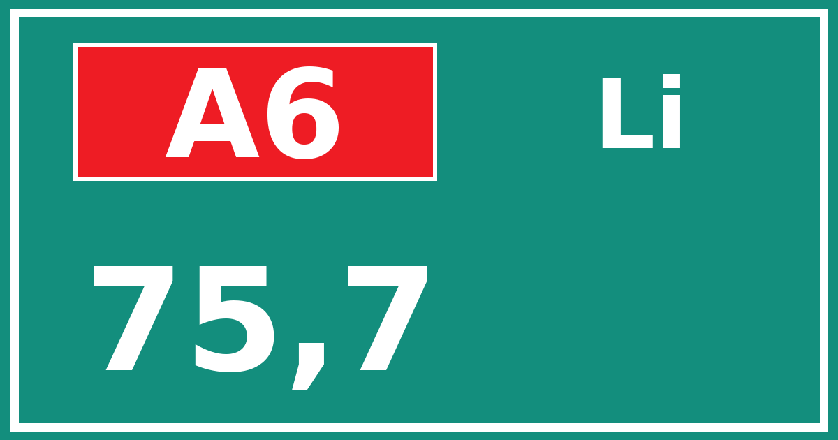 Hectometerbord A6 75,7 zijde Li