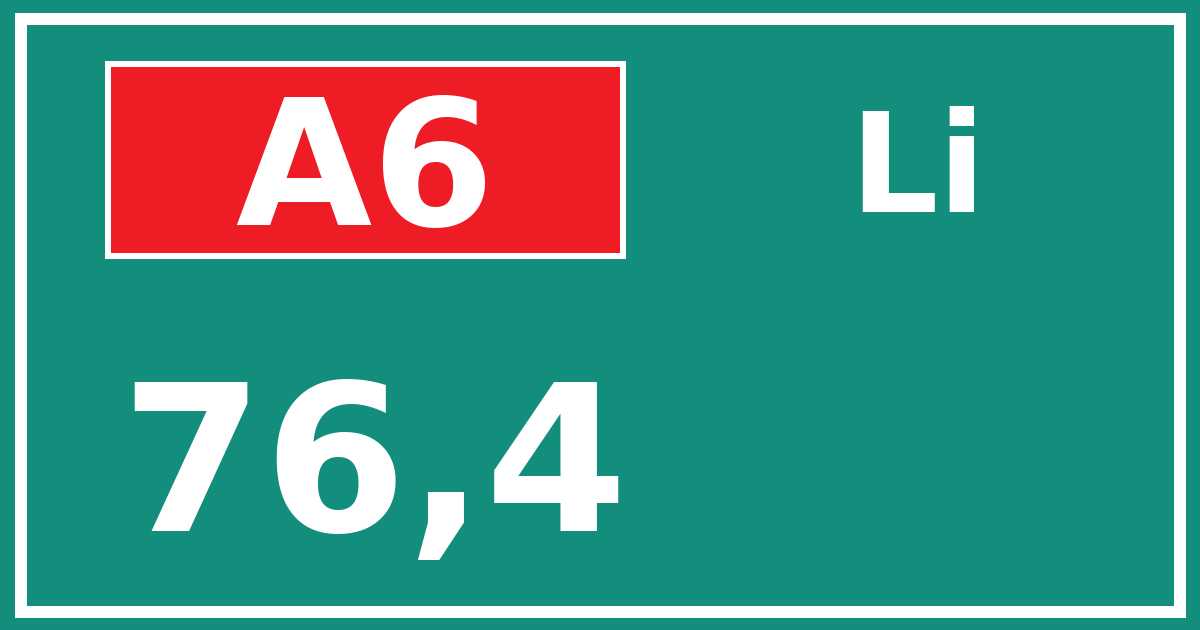 Hectometerbord A6 76,4 zijde Li