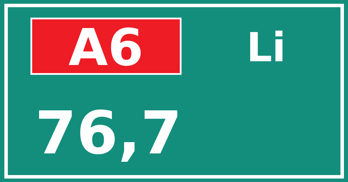 Hectometerbord A6 76,7 zijde Li