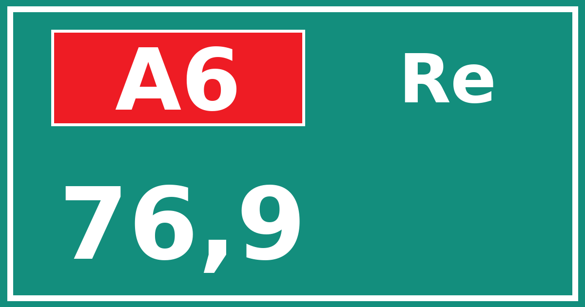 Hectometerbord A6 76,9 zijde Re