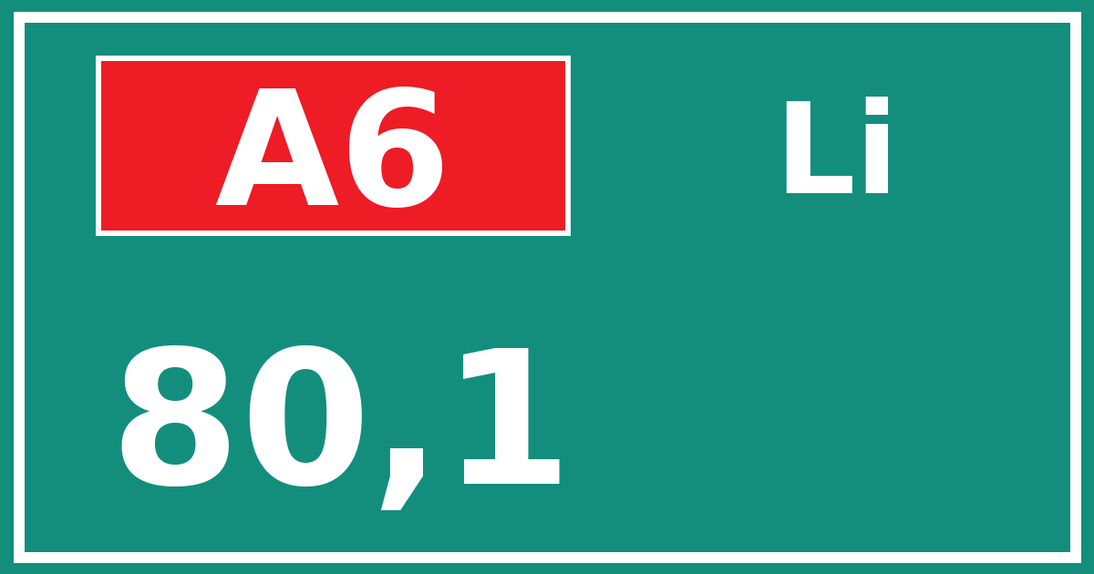 Hectometerbord A6 80,1 zijde Li