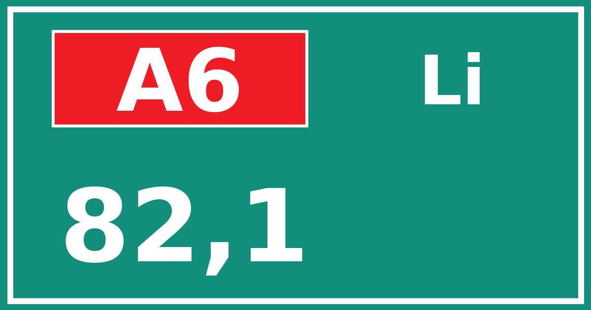 Hectometerbord A6 82,1 zijde Li
