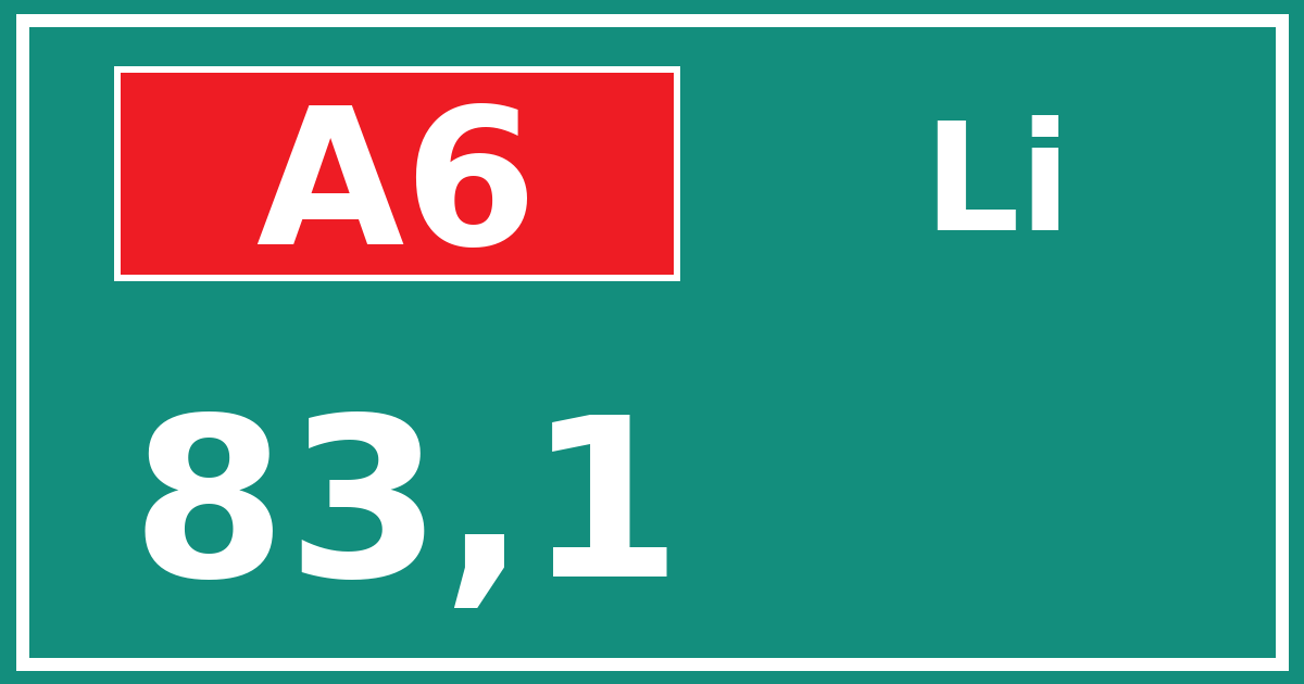 Hectometerbord A6 83,1 zijde Li