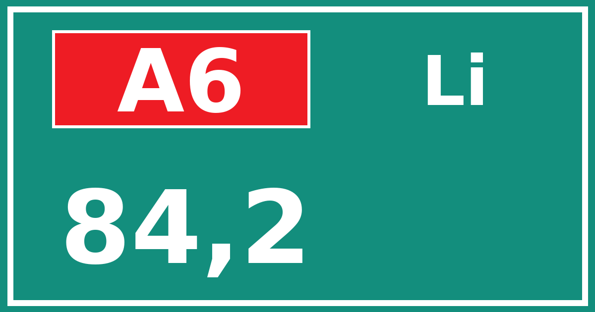 Hectometerbord A6 84,2 zijde Li