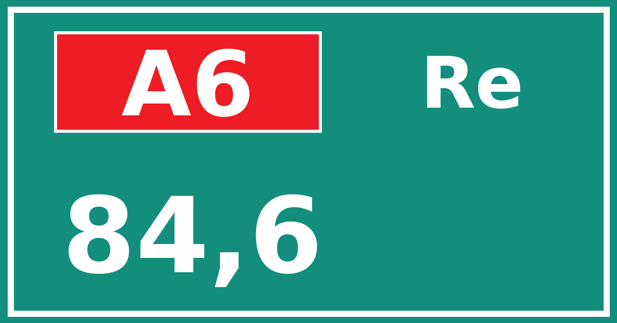 Hectometerbord A6 84,6 zijde Re