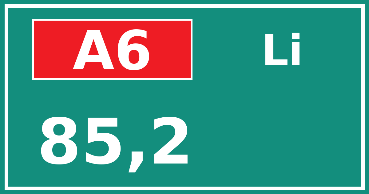 Hectometerbord A6 85,2 zijde Li