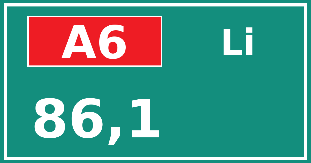 Hectometerbord A6 86,1 zijde Li