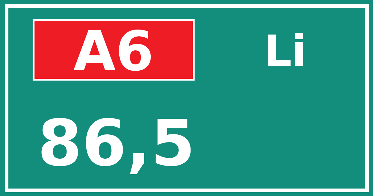 Hectometerbord A6 86,5 zijde Li