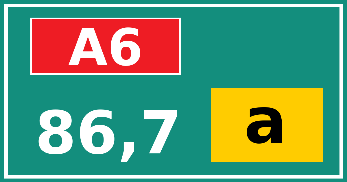 Hectometerbord A6 86,7 letter a