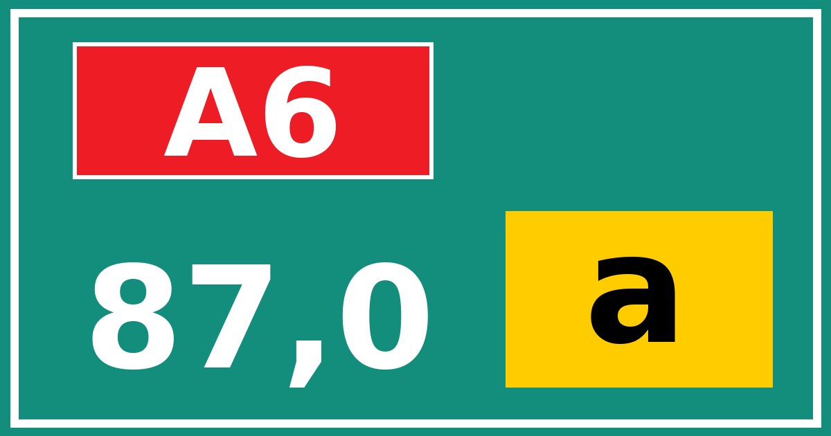 Hectometerbord A6 87,0 letter a