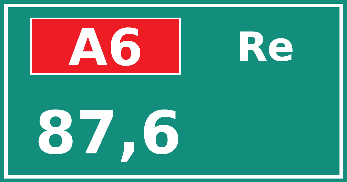 Hectometerbord A6 87,6 zijde Re
