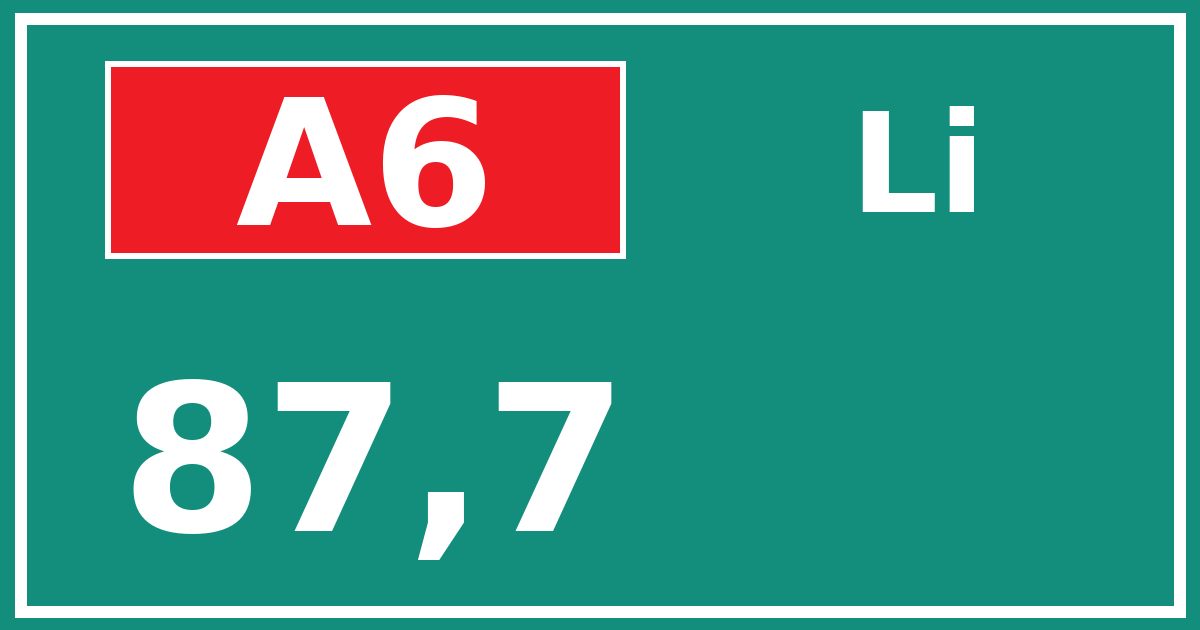 Hectometerbord A6 87,7 zijde Li