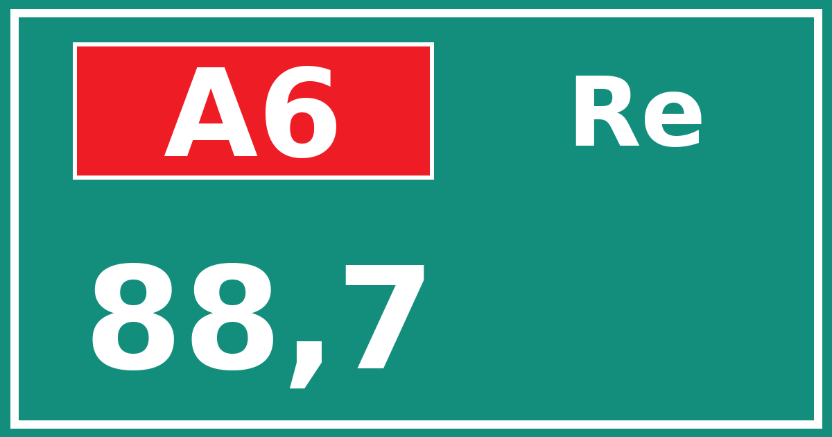 Hectometerbord A6 88,7 zijde Re