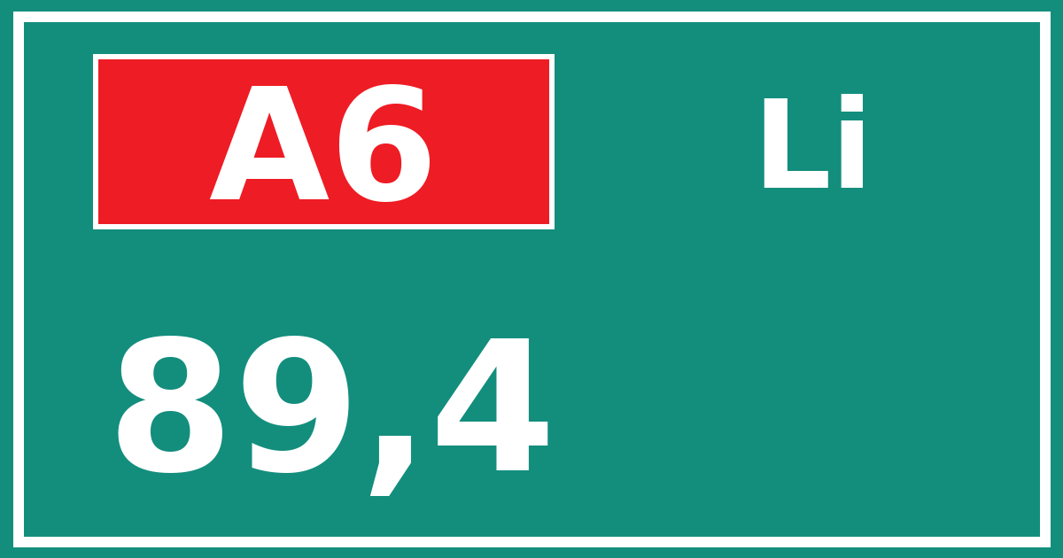 Hectometerbord A6 89,4 zijde Li
