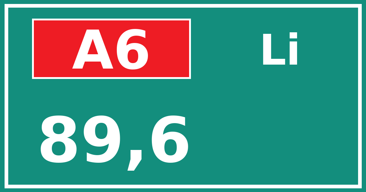 Hectometerbord A6 89,6 zijde Li