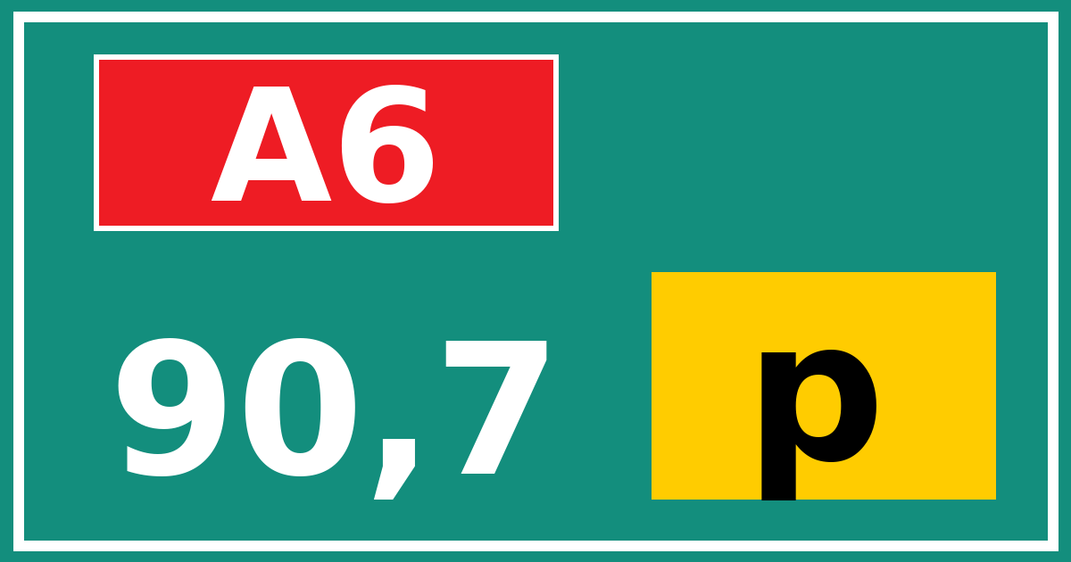 Hectometerbord A6 90,7 letter p