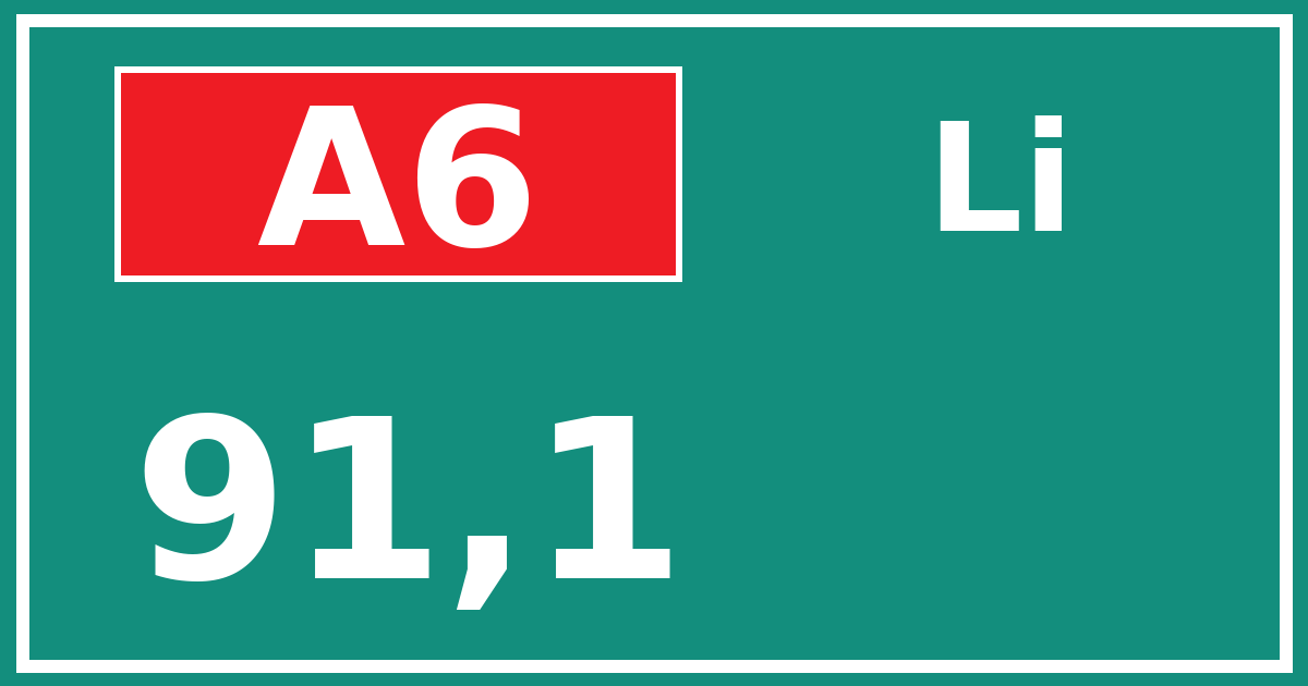 Hectometerbord A6 91,1 zijde Li