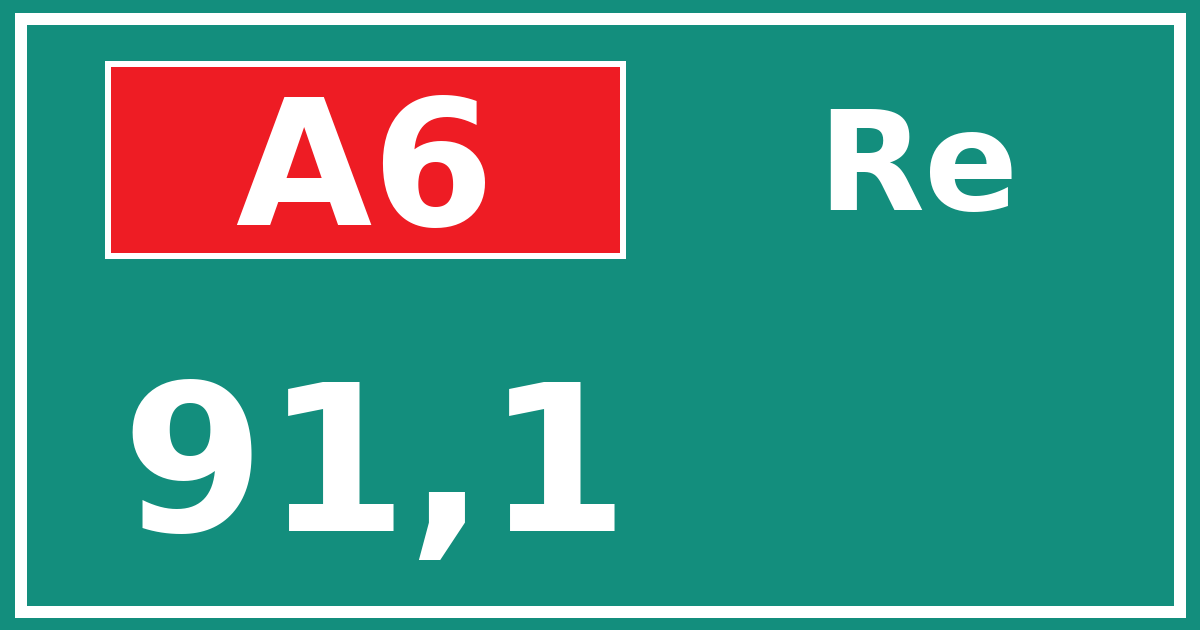 Hectometerbord A6 91,1 zijde Re